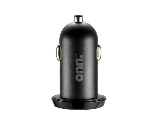 onn. Dual USB-A Ports 2.4 Amp Car Charger - 6.5 in. x 6.7 in. x 0.9 in.