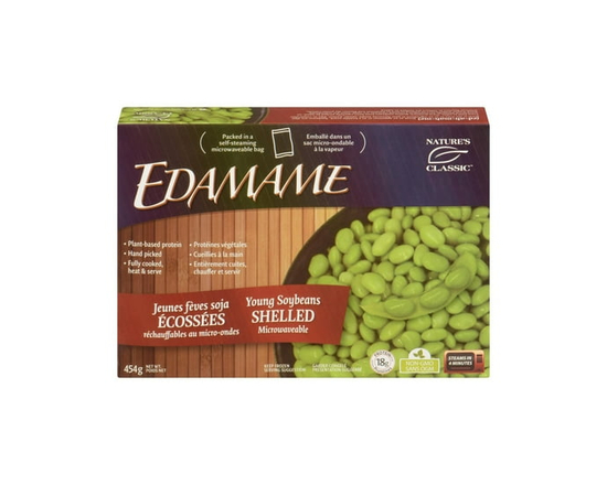 Jeunes fèves soja écossés Edamame de Nature's Classic Allen Family Foods 454g réchauffables au micro-ondes,