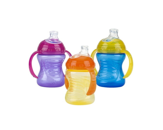 Nûby No-Spill Two-Handle Easy Grip Base Toddler Plastic Grip N' Sip Cup with Soft Flex Spout, for Children 4 Months +