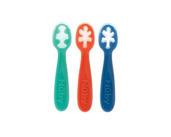 Les Premières Cuillères de Bébé de Nûby avec Manches en Silicone qui Tient Bien dans les Petites Mains, pour les Enfant de 6 Mois et Plus
