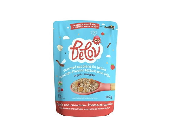 Belov Organic Baby Oatmeal Cereal, Regular Oat, Textured Blend with Apple and Cinnamon, For Babies 7+ Months, 180 G - 180g