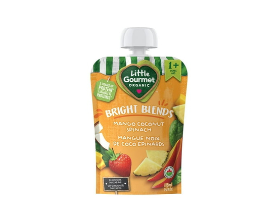 Pochette biologique Little Gourmet Bright Blends – Mangue, Noix de coco, Épinards – Étape 2 - 4 oz