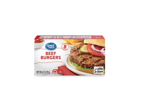 Great Value Frozen Beef Burgers - 904g