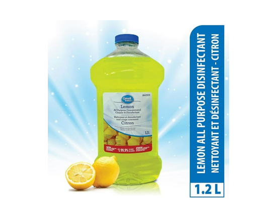 Great Value All-Purpose Concentrated Cleaner and Disinfectant, Lemon, 1.2L - 1.2 L