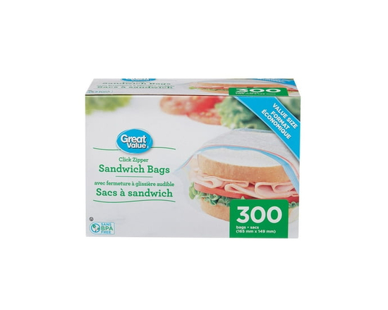 Great Value, Sandwich Bags, 300 Bags - 165 mm x 149 mm