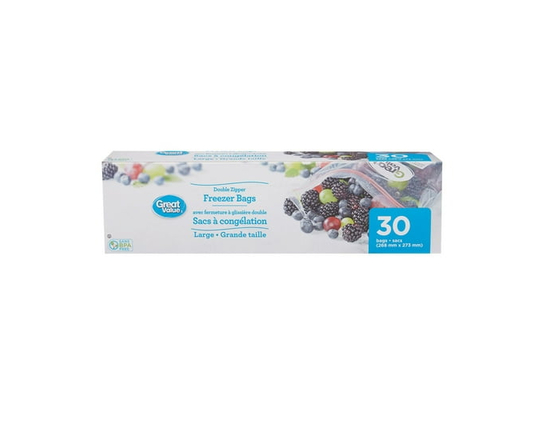 Great Value Large Freezer Bags, Double Zipper, 30 Bags - 268 mm x 273 mm