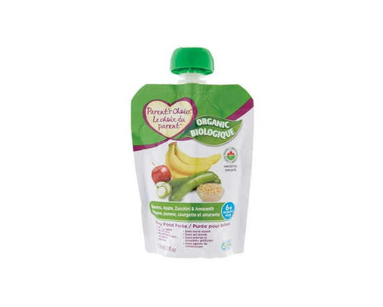 Parent's Choice Purée pour Bébé Biologique Banane, Pomme, Courgette & Amarante - 125 Grammes