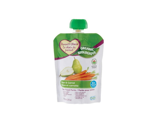 Parent's Choice Organic Pear & Carrot Baby Food Purée - 128 mL
