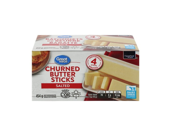 Great Value Salted Churned Butter Sticks - 454 g