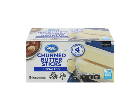 Great Value Unsalted Churned Butter Sticks - 454 g