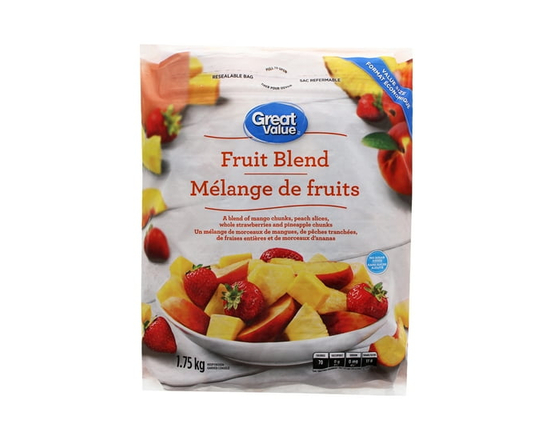 Great Value Mélange de Fruits, Morceaux de Mangue et d'Ananas Congelés, Tranches de Pêches, Fraises Entières