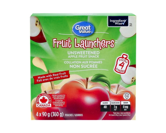 Great Value Fruit Launchers Collation aux Pommes Non Sucrée - 360 g