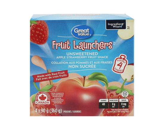 Great Value Fruit Launchers Collation aux Pommes et aux Fraises Non Sucrée - 360 g
