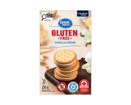 Biscuits sandwichs crème à la vanille sans gluten Great Value - 230 g