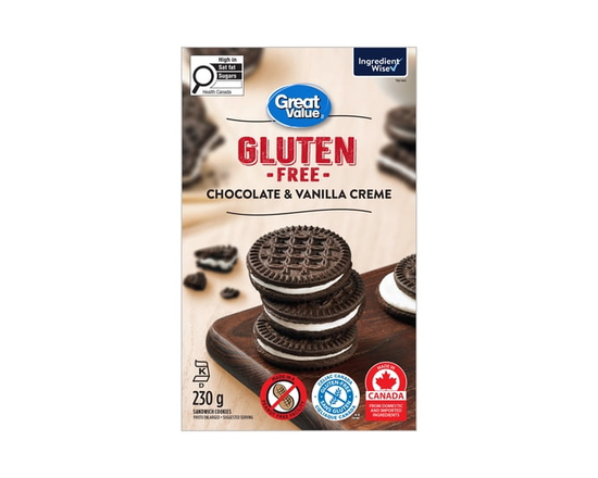 Biscuits sandwichs chocolat et crème à la vanille sans gluten Great Value - 230 g