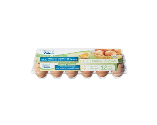 Great Value Organic Free Run Large Brown 12 Eggs - 12