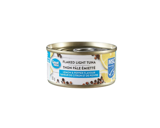 Great Value Flaked Light Tuna, Lemon & Pepper Flavour - 80 g