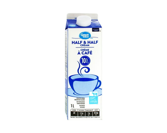 Great Value Half & Half Cream - 1 L