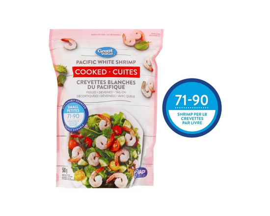 Great Value Cooked 71/90 Pacific White Shrimp - 500 g