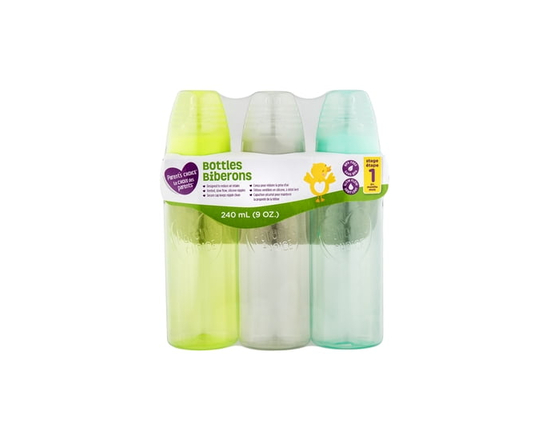 Parent‚ Äôs Choice Tinted Baby Bottles, BPA Free, 3x9oz Bottles, Multi Color