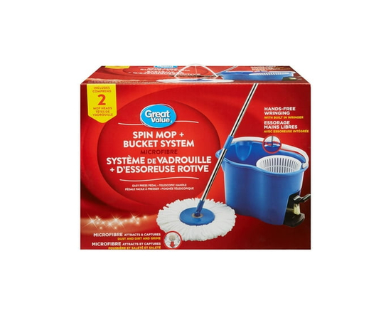 Great Value Spin Mop & Bucket System with 2 Mop Heads