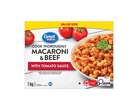 Great Value Copieux et Sain Macaroni au Bœuf avec Sauce Tomate - 1 kg