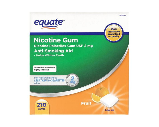 Equate Nicotine Gum, Fruit, 2mg