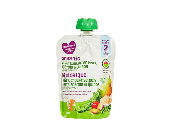 Parent’s Choice Organic Pear, Kale, Green Peas, Acerola & Quinoa Baby Food Purée