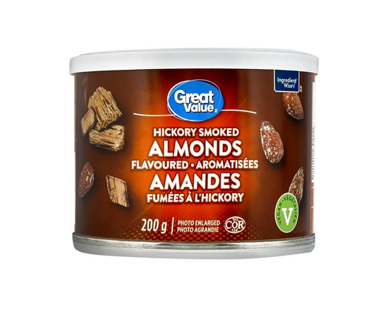 Amandes aromatisées  fumé a la hickory Great Value, Vegetalien, fabriqué au Canada 200 g - 200 g