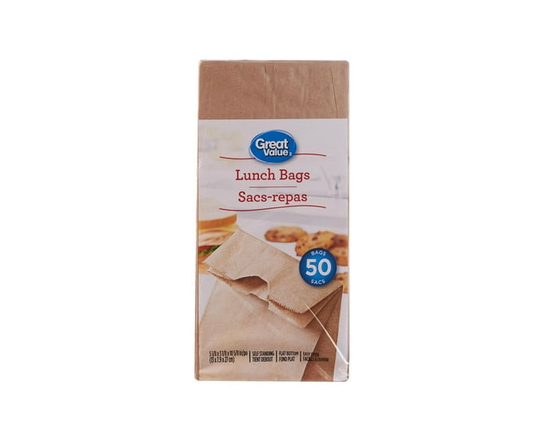Great Value, Disposable Paper Lunch Bags, 50 Bags