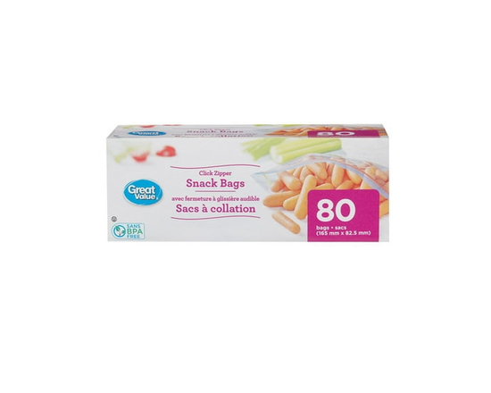 Great Value Snack Bags, Clear Zipper, 80 Bags