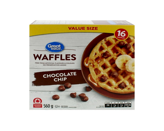 Great Value Chocolate Chip Waffles, 560g, 16 Waffles - 560g
