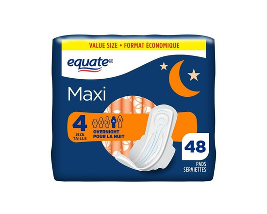 Equate Overnight Absorbency Maxi Pads with Flexi-Wings, Size 4, 48 Count - 4