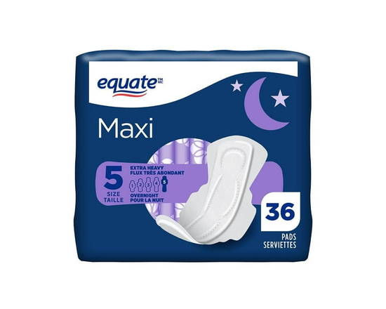 Equate Overnight Absorbency Maxi Pads with Flexi-Wings, Size 5, 36 Count - One Size