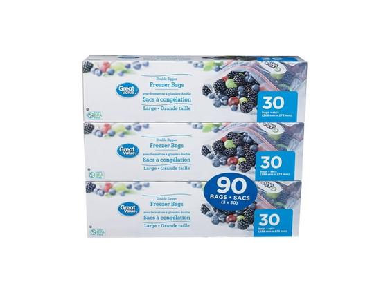 Great Value Double Zipper Freezer Bags, 90 Bags - L