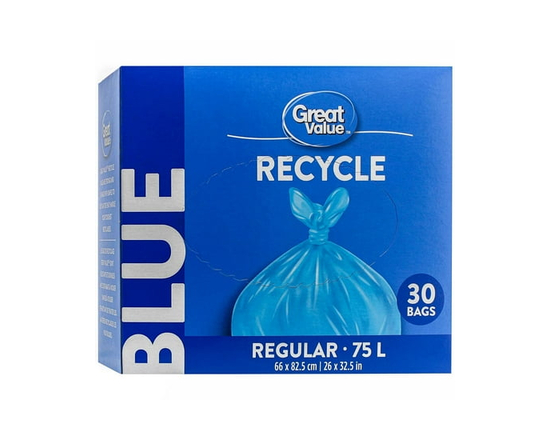 Great Value Regular Blue Recycle Bags, 75L , 30bags