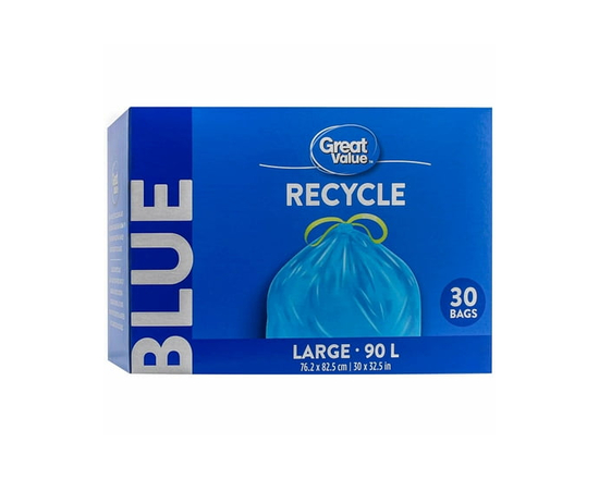 Great Value Large Blue Recycle Bags, 90L , 30bags