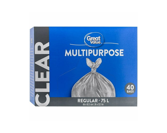 Great Value Regular Clear Multipurpose Bags, 75L , 40bags
