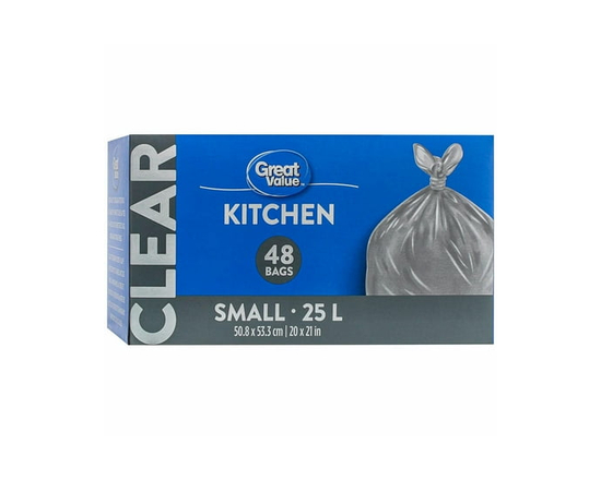 Great Value Small Clear Kitchen Bags, 25L , 48bags