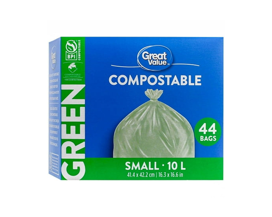 Great Value Small Green Compostable Bags, 10L , 44bags