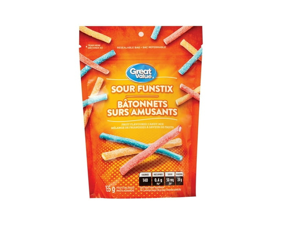 Great Value Sour Funstix Fruit Flavoured Candy Mix 155 Grams - 155 g