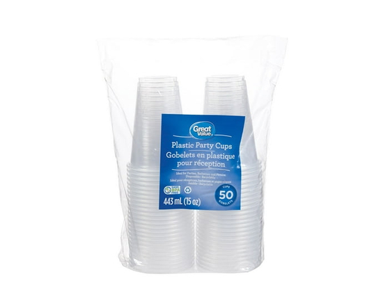 Great Value Plastic Party Cups, 50 Cups