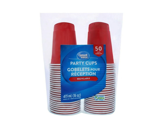 Great Value Party Cups, Plastic, 50 Cups