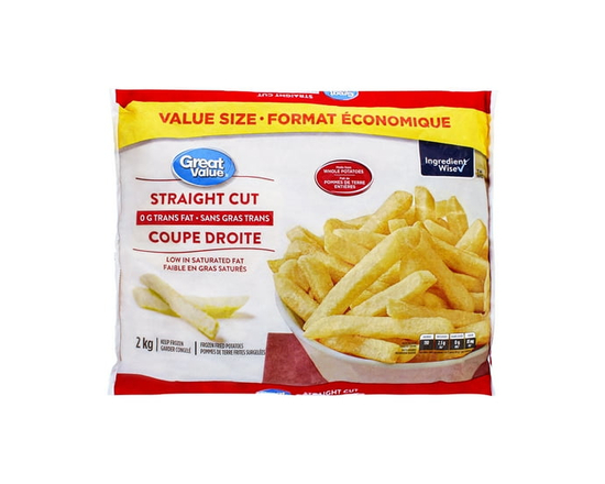 Great Value Straight Cut Frozen Fried Potatoes, Value pack, 2 kg - 2 kg