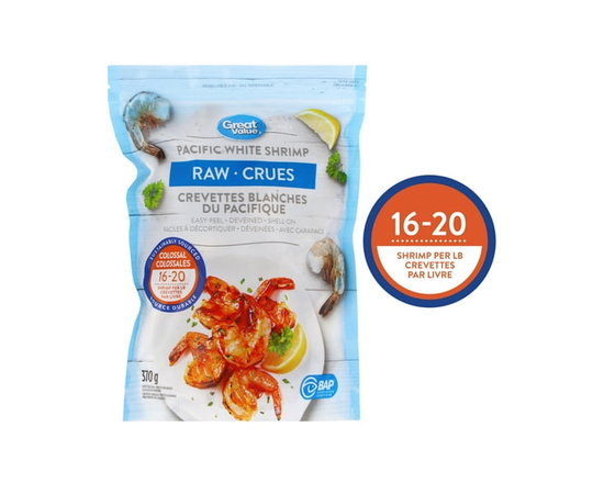 Great Value Raw Pacific White Shrimp 16/20 - 370 g