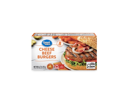 Great Value Frozen Cheese Beef Burgers - 8 burgers per package