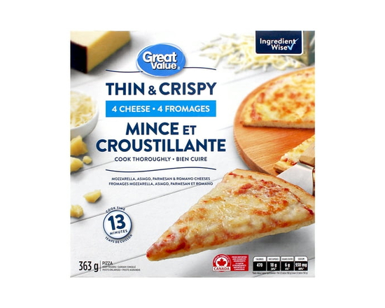 Pizza mince et croustillante 4 fromages Great Value - 363 g
