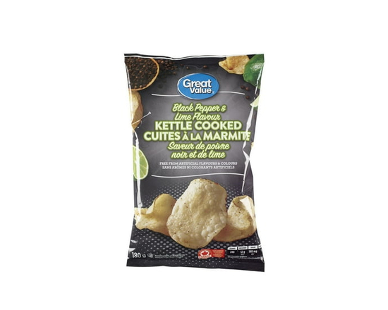 Great Value Black Pepper and Lime Kettle Cooked Potato Chips - 180 g