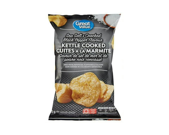 Great Value Sea Salt and Cracked Black Pepper Kettle Cooked Potato Chips - 250 g
