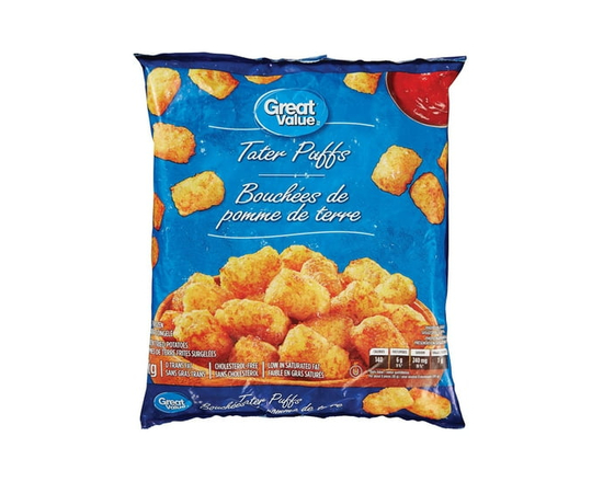 Great Value Tater Puffs, Frozen Fried Potatoes - 1 kg